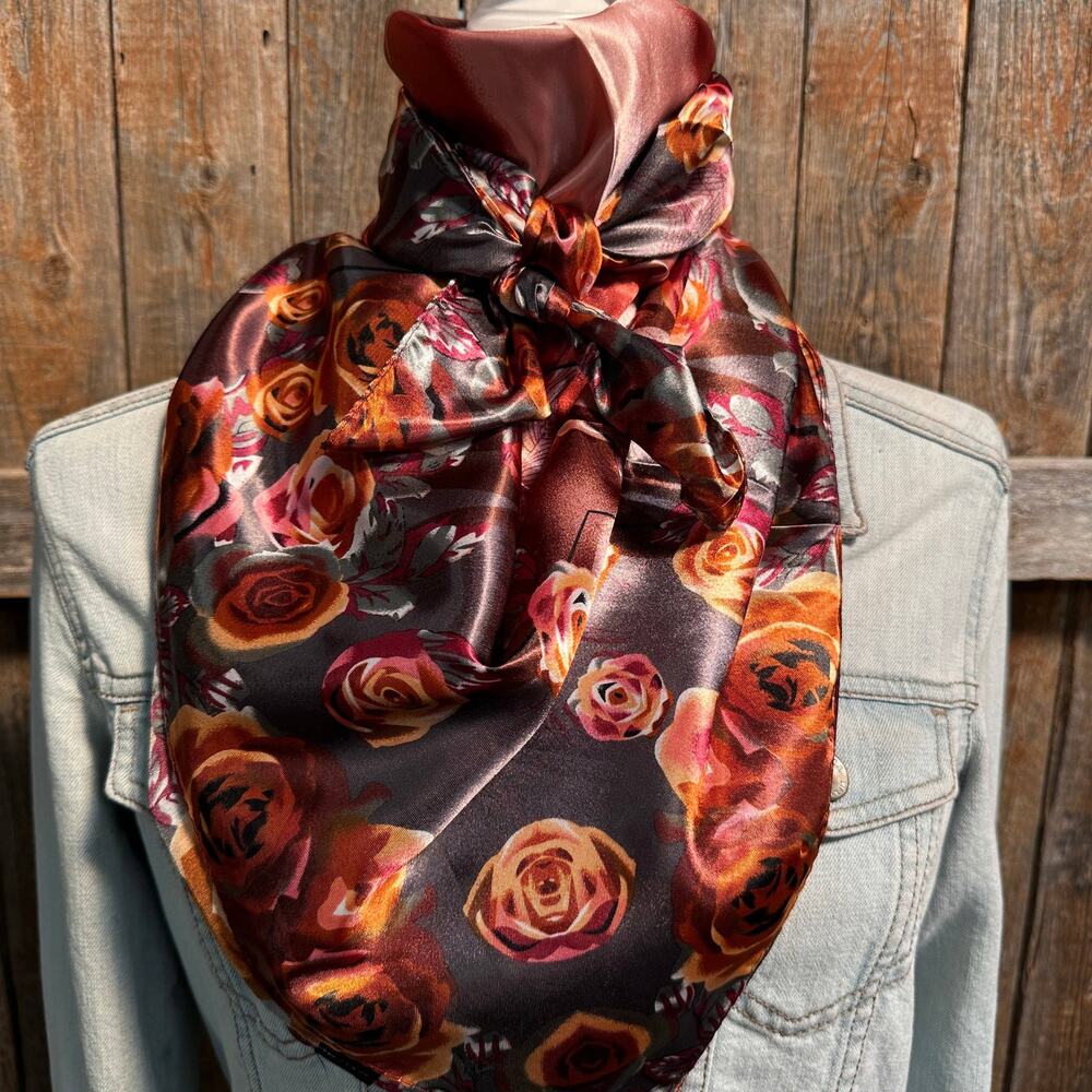 Pink & Rust Roses Wild Rag Scarf | Western Floral Southwestern